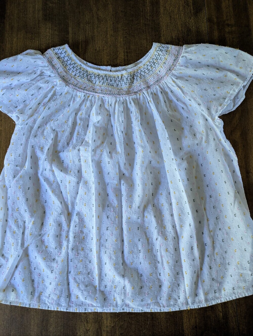 Loft Embroidered Smocked Flutter Sleeve Medium